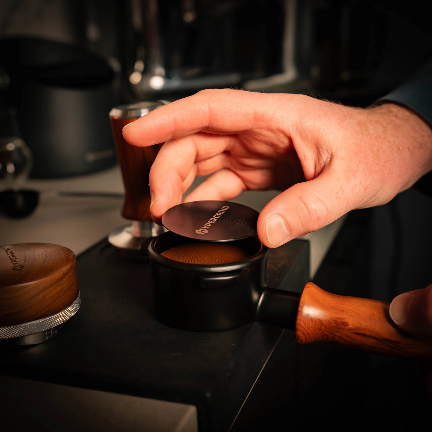 La Marzocco 58mm, Black, Steel & Rosewood, Bottomless Portafilter