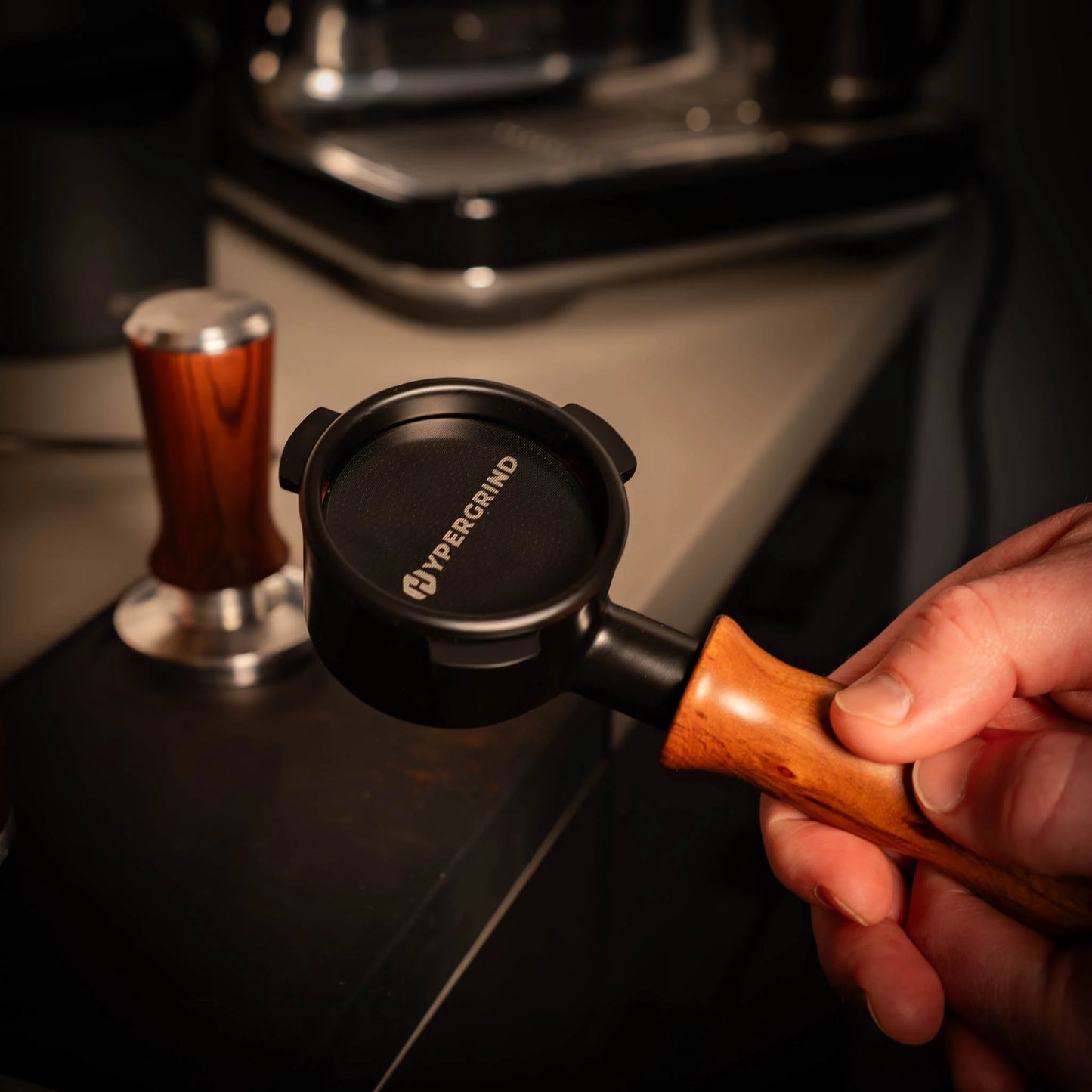 La Marzocco 58mm, Black, Steel & Rosewood, Bottomless Portafilter